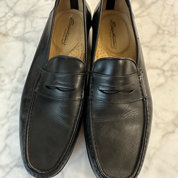Santoni Men's Italian Black Leather Penny Loafer - size &.5 - Picture 6 of 7